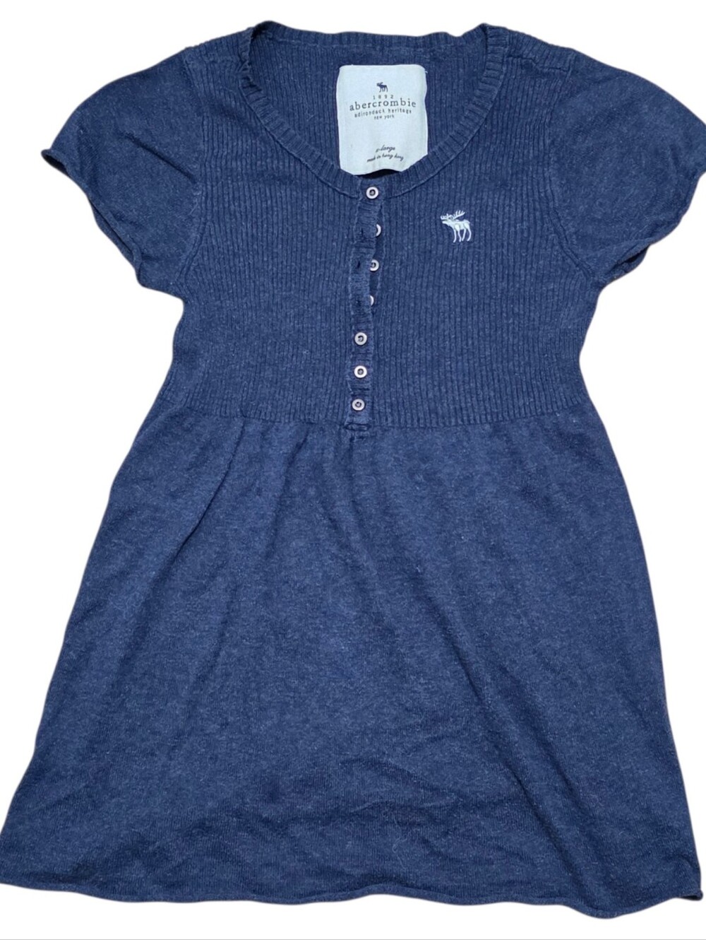 Abercrombie vintage ribbed short sleeve navy babydoll button up